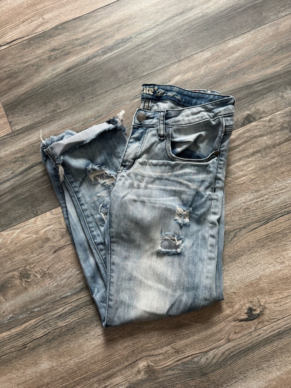 Machine Women Jeans Boot Cut Light Blue Distressed